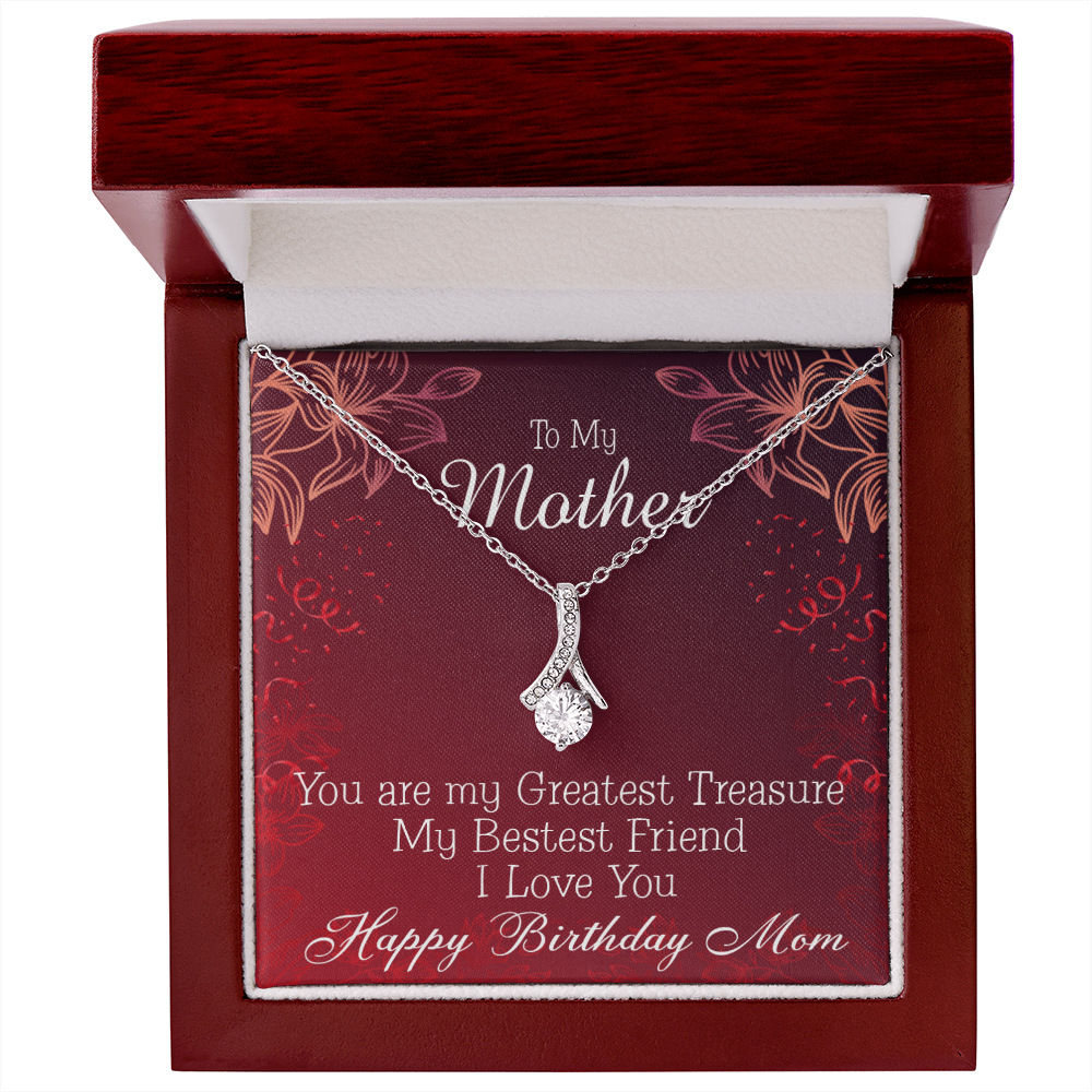 To My Mom Birthday Card Greatest Treasure Alluring Ribbon Necklace Message Card-Express Your Love Gifts