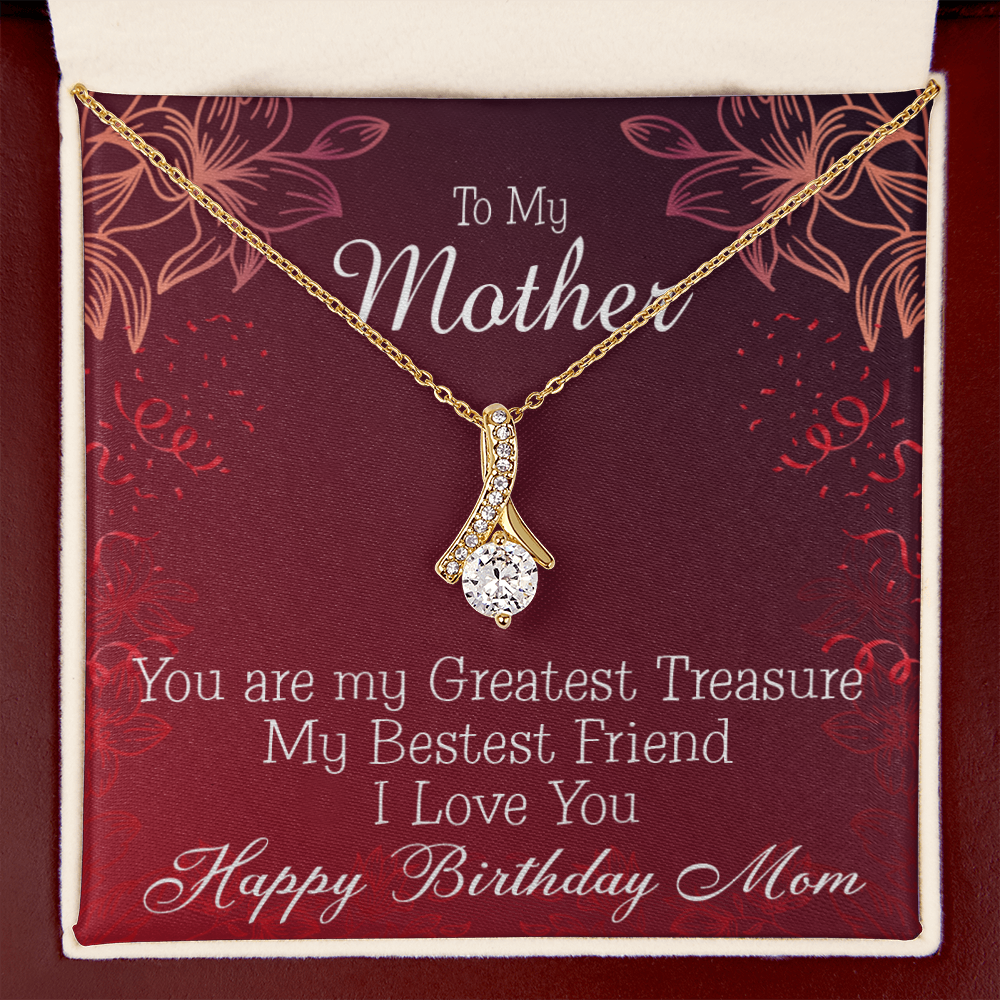 To My Mom Birthday Card Greatest Treasure Alluring Ribbon Necklace Message Card-Express Your Love Gifts