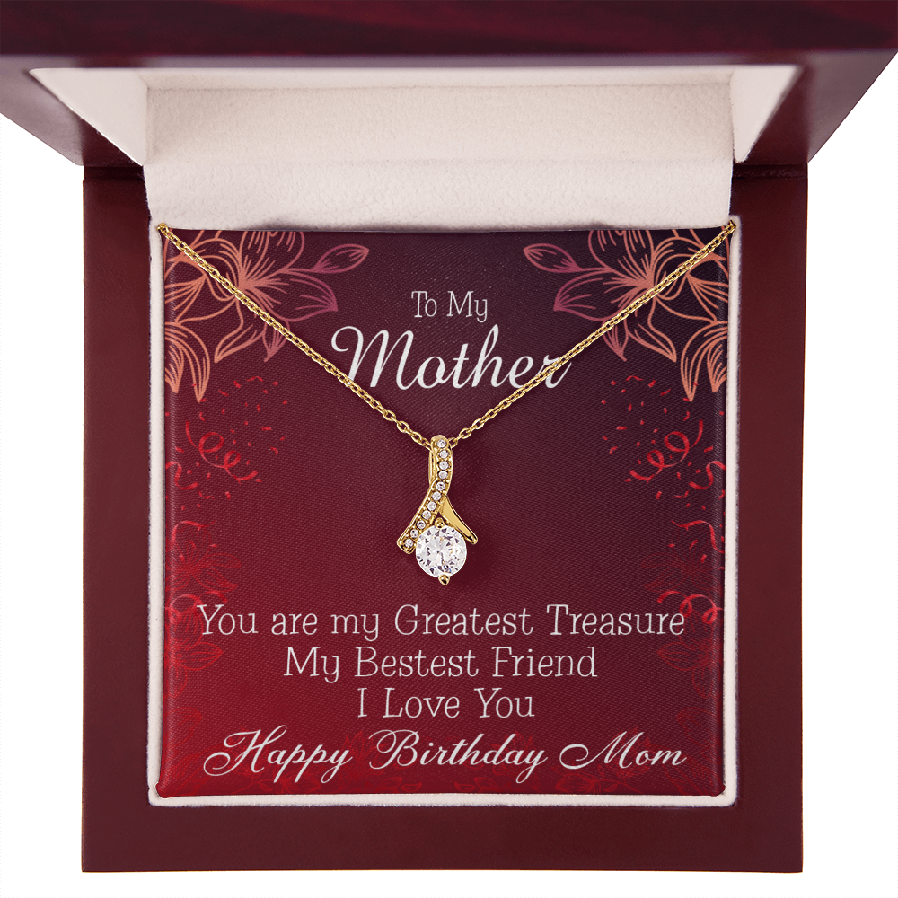 To My Mom Birthday Card Greatest Treasure Alluring Ribbon Necklace Message Card-Express Your Love Gifts