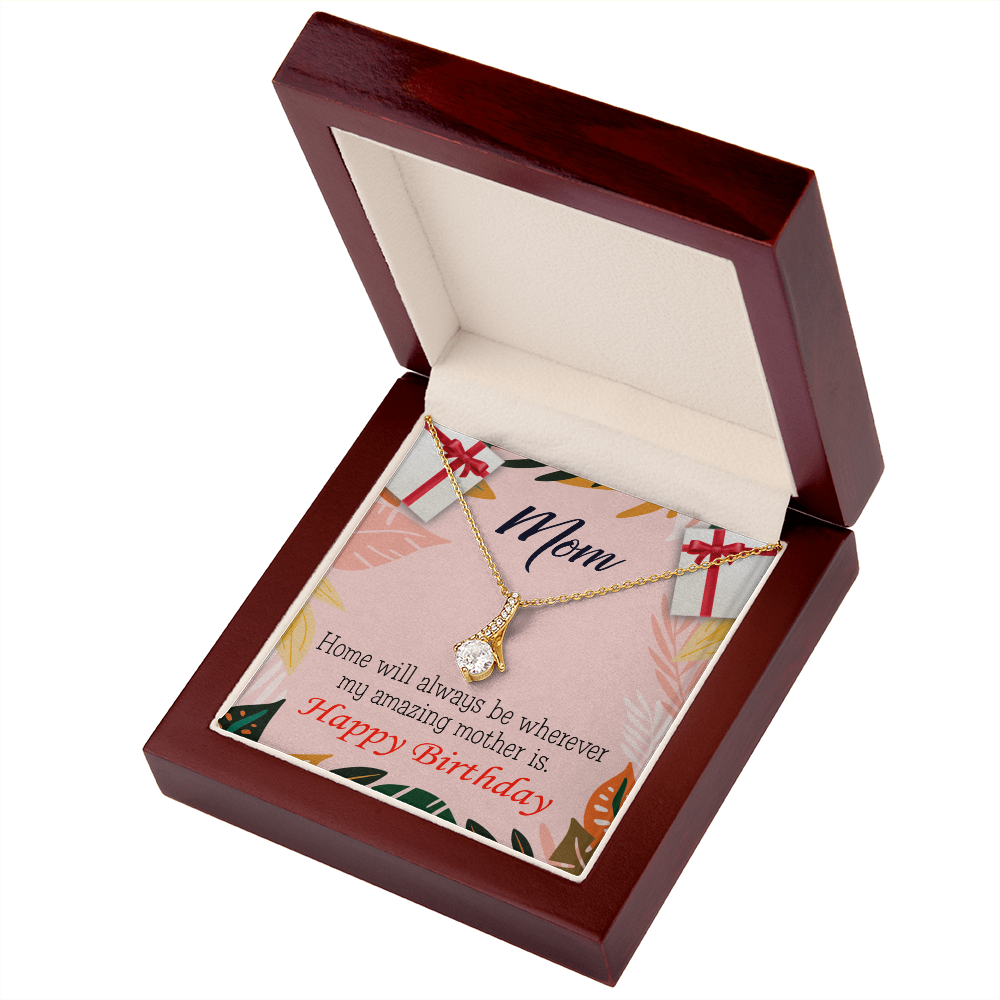 To My Mom Birthday Card Home is Mom Alluring Ribbon Necklace Message Card-Express Your Love Gifts