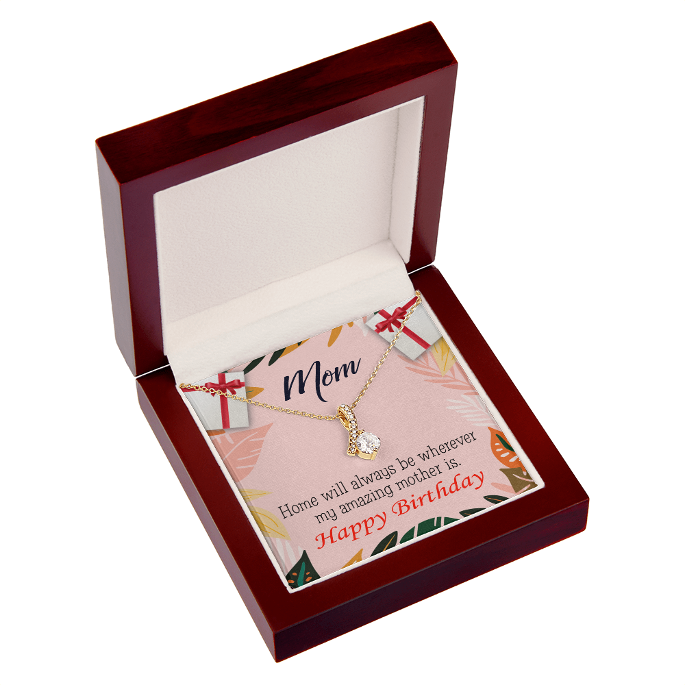 To My Mom Birthday Card Home is Mom Alluring Ribbon Necklace Message Card-Express Your Love Gifts