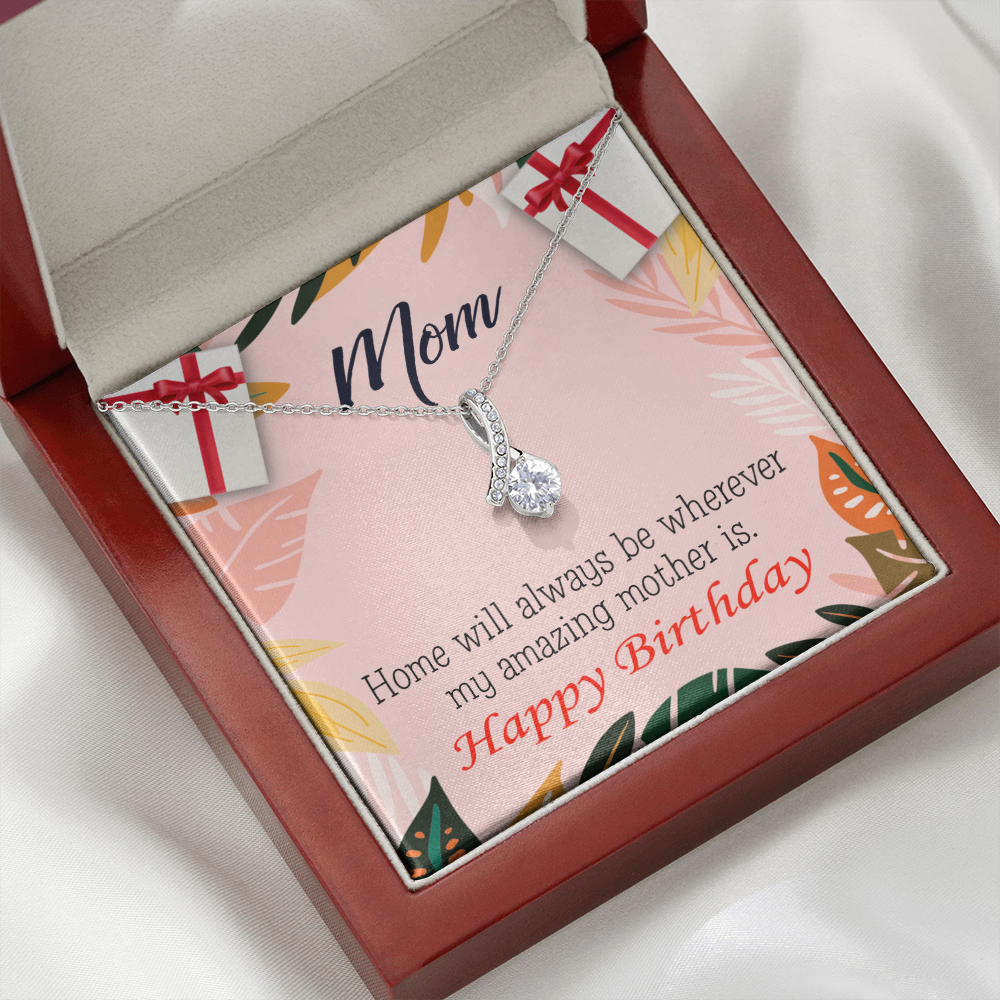 To My Mom Birthday Card Home is Mom Alluring Ribbon Necklace Message Card-Express Your Love Gifts