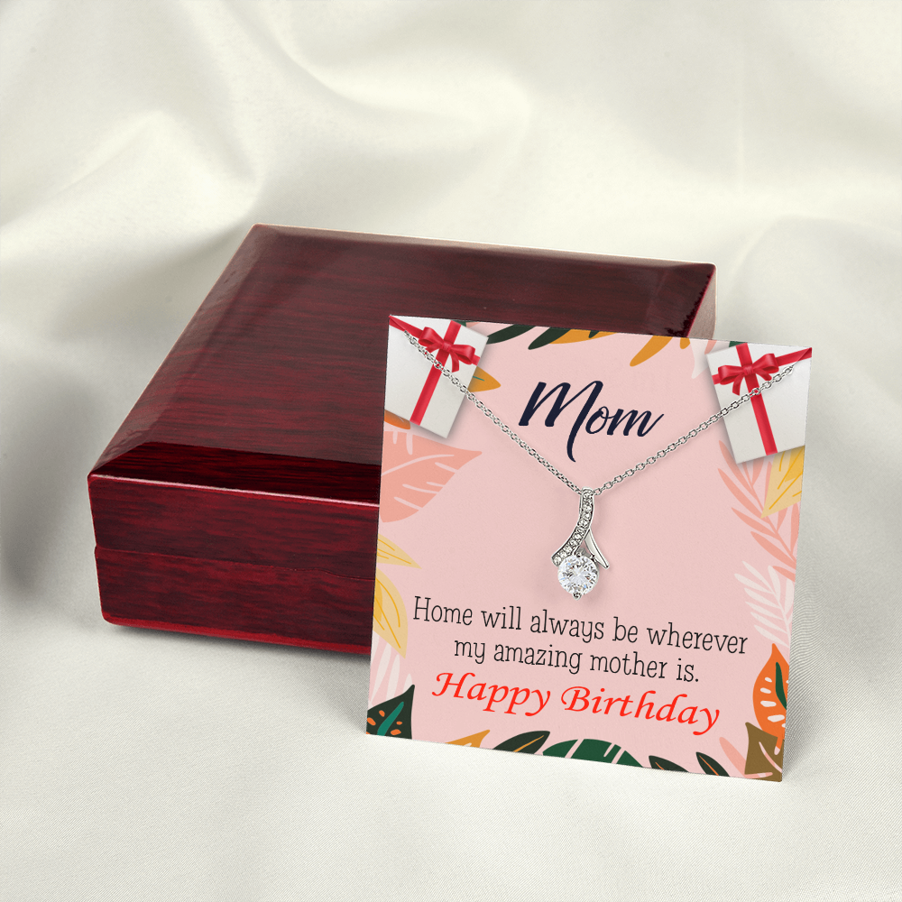 To My Mom Birthday Card Home is Mom Alluring Ribbon Necklace Message Card-Express Your Love Gifts