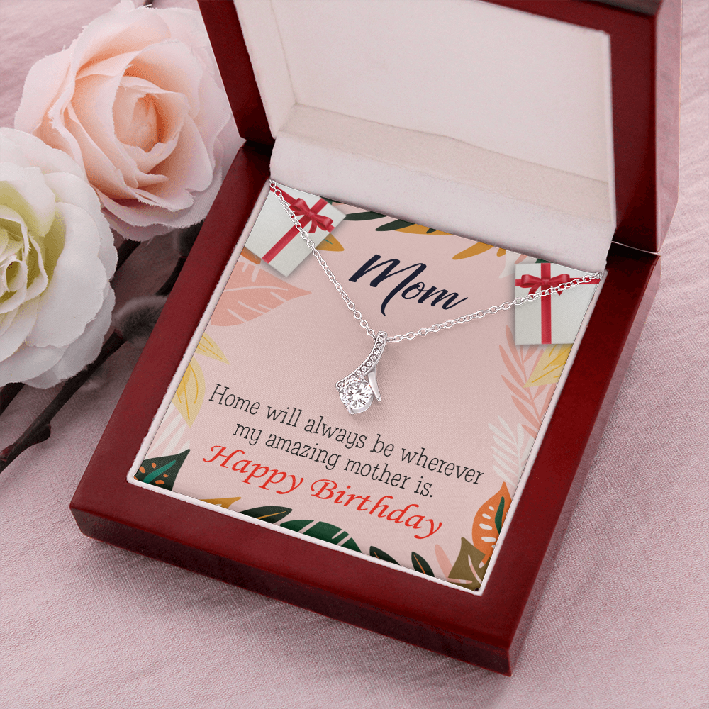 To My Mom Birthday Card Home is Mom Alluring Ribbon Necklace Message Card-Express Your Love Gifts