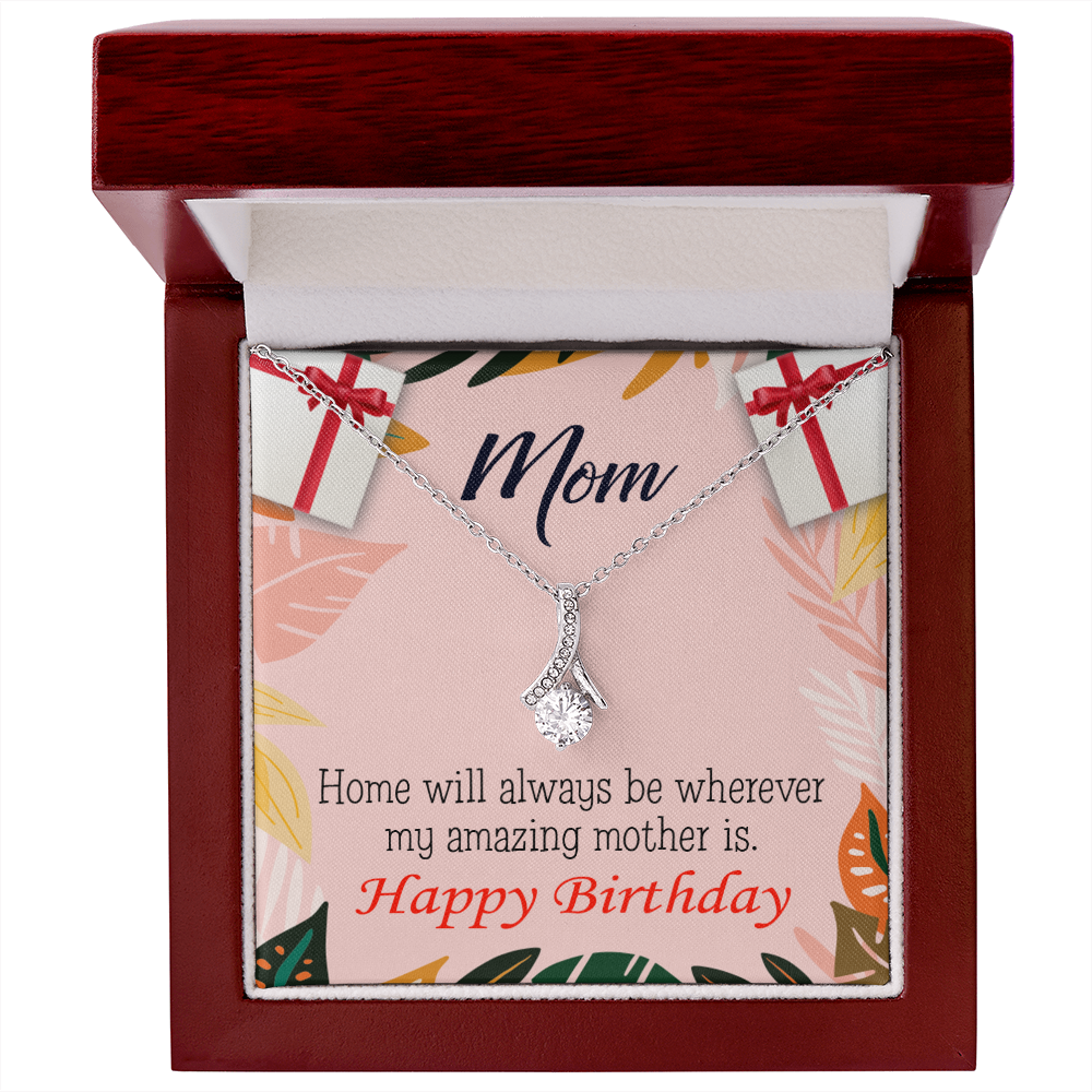 To My Mom Birthday Card Home is Mom Alluring Ribbon Necklace Message Card-Express Your Love Gifts