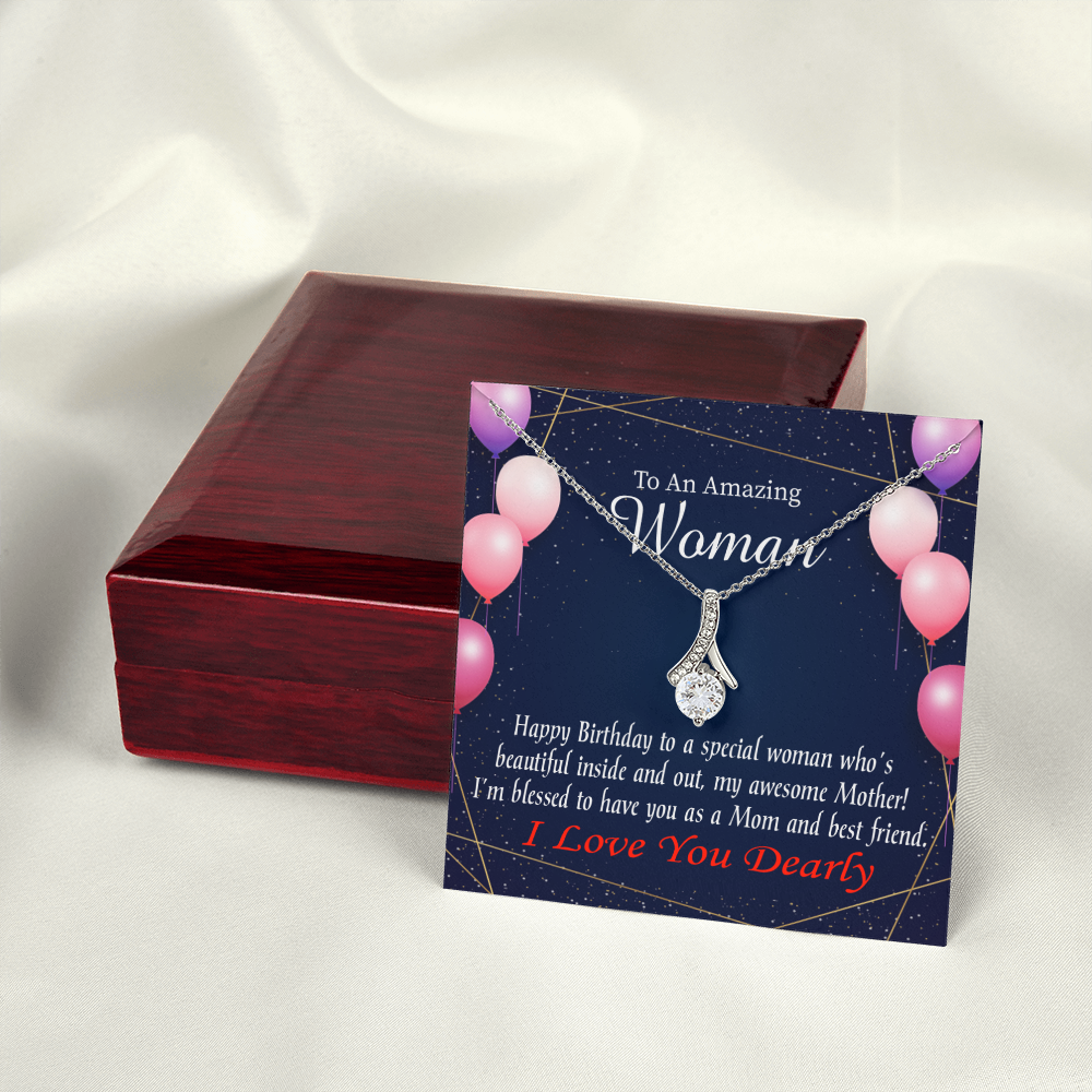 To My Mom Birthday Card Mom and Best Friend Alluring Ribbon Necklace Message Card-Express Your Love Gifts