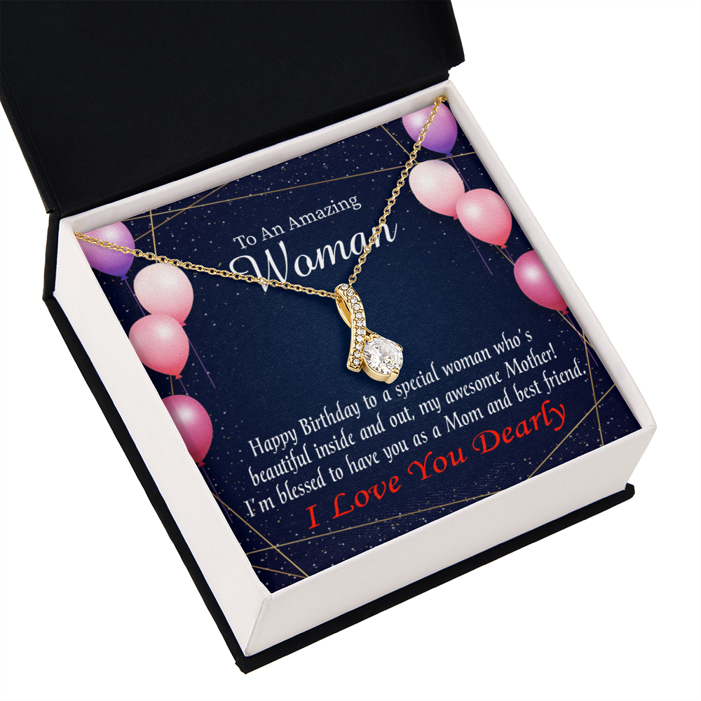 To My Mom Birthday Card Mom and Best Friend Alluring Ribbon Necklace Message Card-Express Your Love Gifts