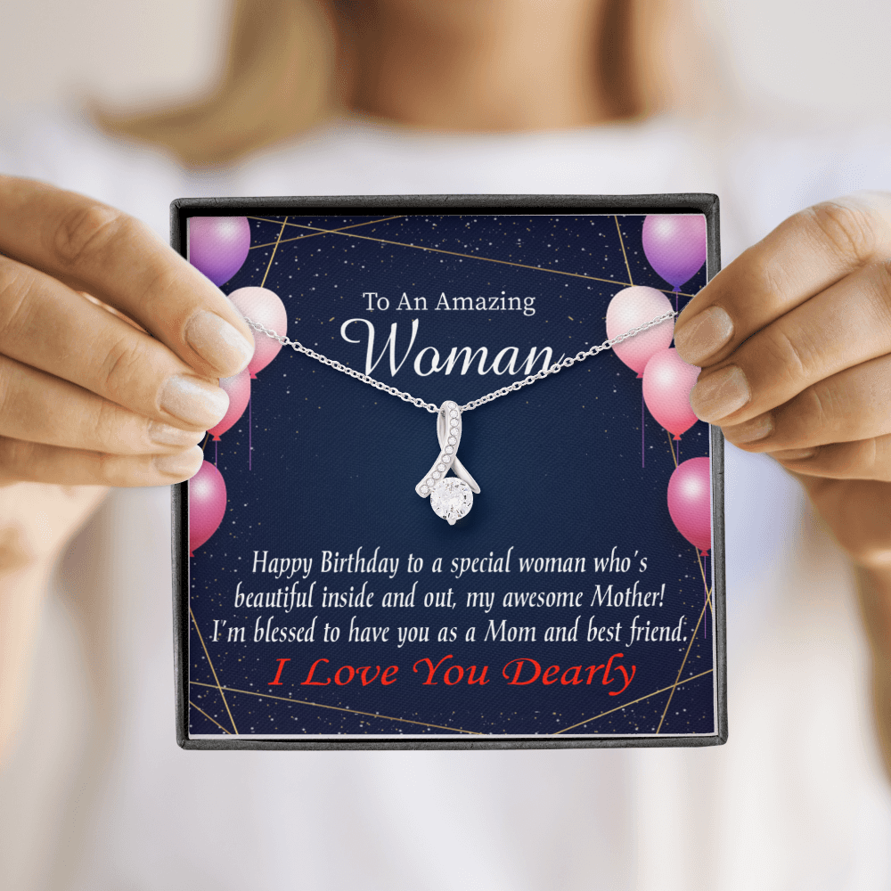 To My Mom Birthday Card Mom and Best Friend Alluring Ribbon Necklace Message Card-Express Your Love Gifts