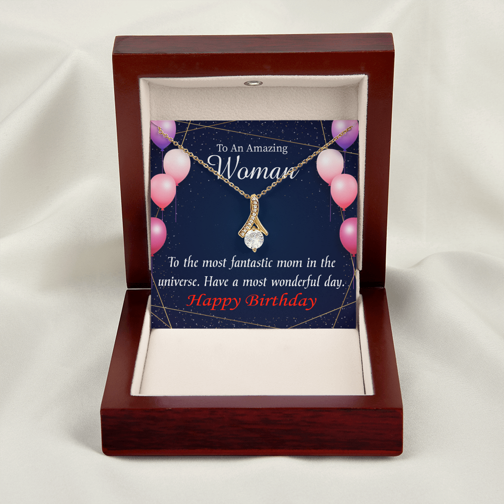 To My Mom Birthday Card Most Fantastic Mom Alluring Ribbon Necklace Message Card-Express Your Love Gifts