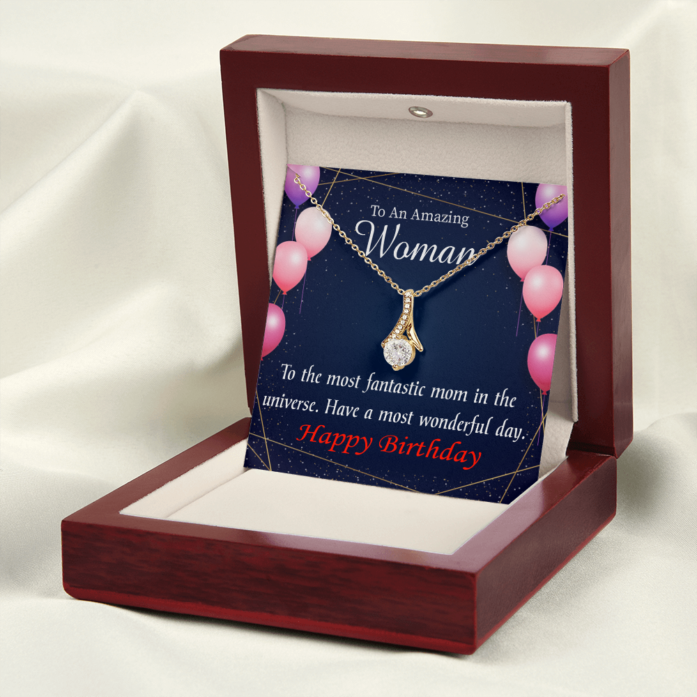 To My Mom Birthday Card Most Fantastic Mom Alluring Ribbon Necklace Message Card-Express Your Love Gifts