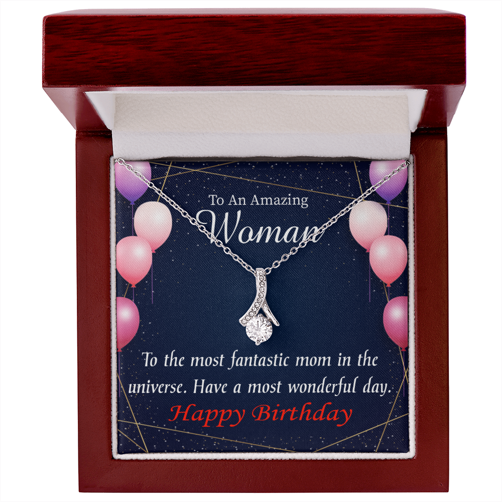 To My Mom Birthday Card Most Fantastic Mom Alluring Ribbon Necklace Message Card-Express Your Love Gifts