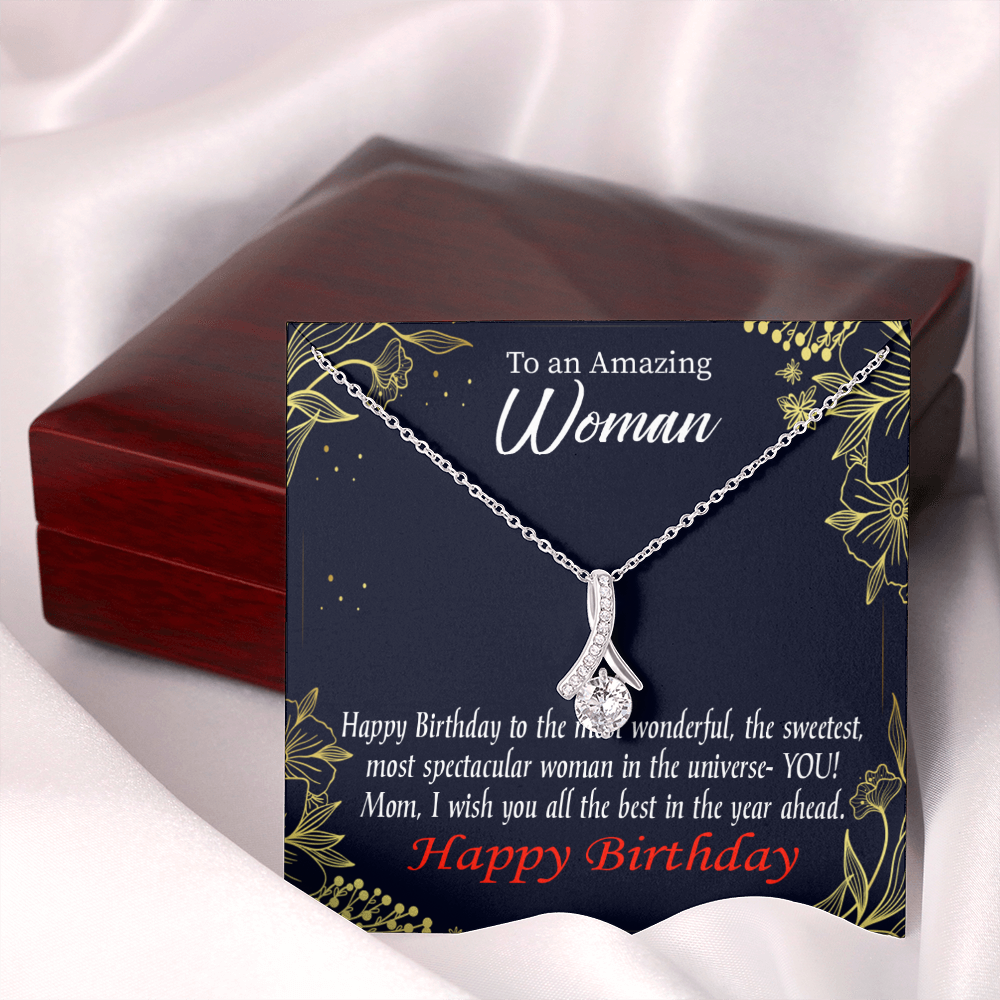 To My Mom Birthday Card Spectacular Woman Alluring Ribbon Necklace Message Card-Express Your Love Gifts