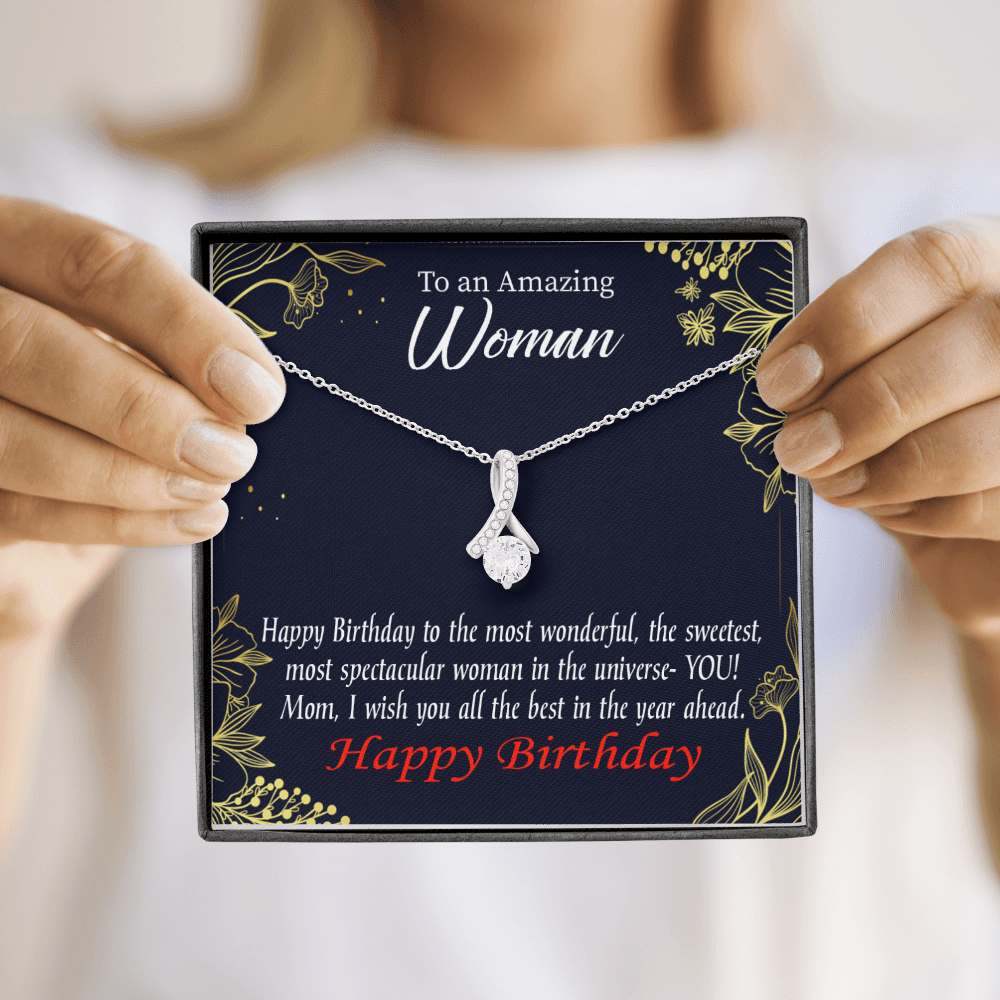 To My Mom Birthday Card Spectacular Woman Alluring Ribbon Necklace Message Card-Express Your Love Gifts