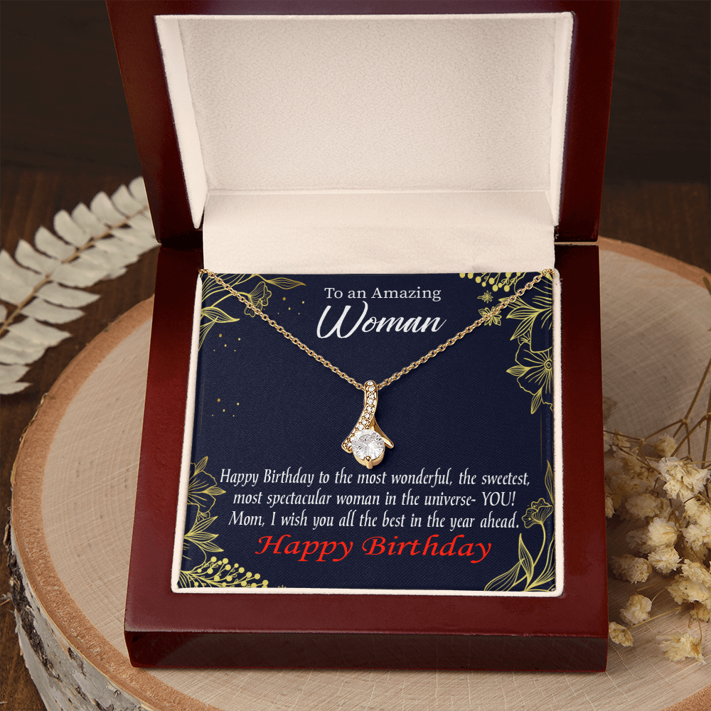 To My Mom Birthday Card Spectacular Woman Alluring Ribbon Necklace Message Card-Express Your Love Gifts