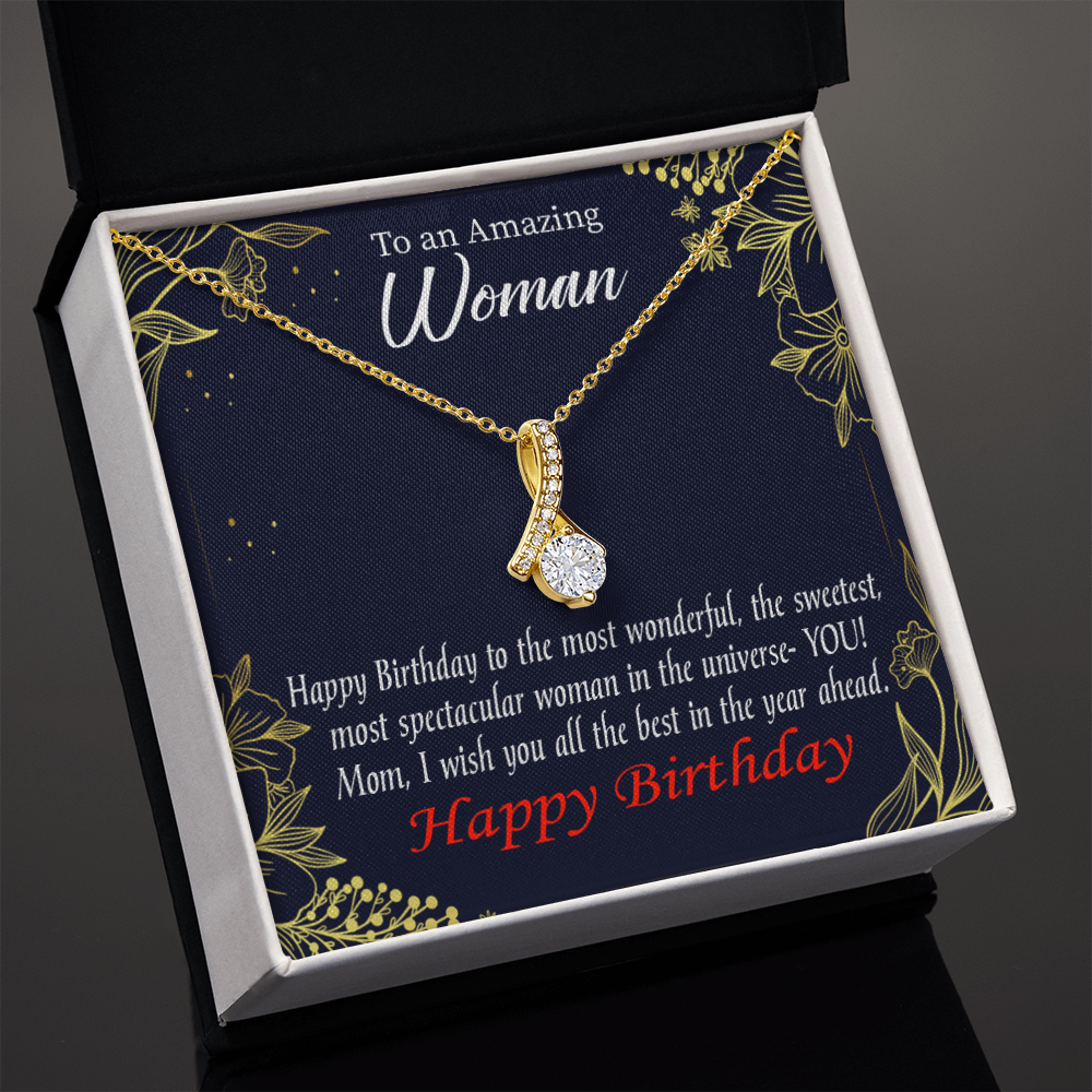 To My Mom Birthday Card Spectacular Woman Alluring Ribbon Necklace Message Card-Express Your Love Gifts