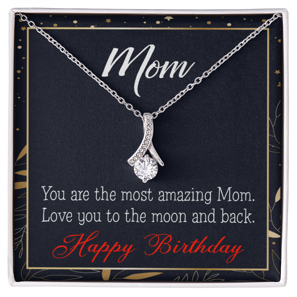 To My Mom Birthday Card To the Moon and Back Alluring Ribbon Necklace Message Card-Express Your Love Gifts