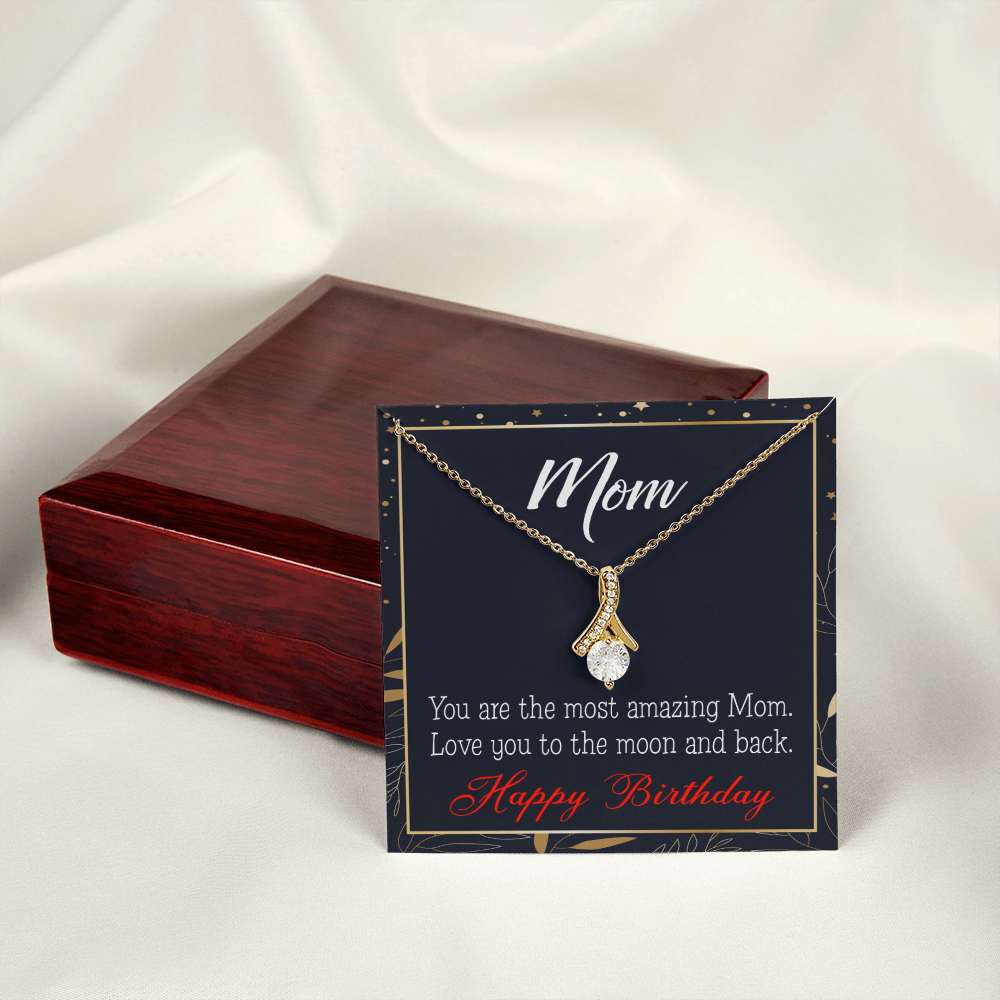 To My Mom Birthday Card To the Moon and Back Alluring Ribbon Necklace Message Card-Express Your Love Gifts