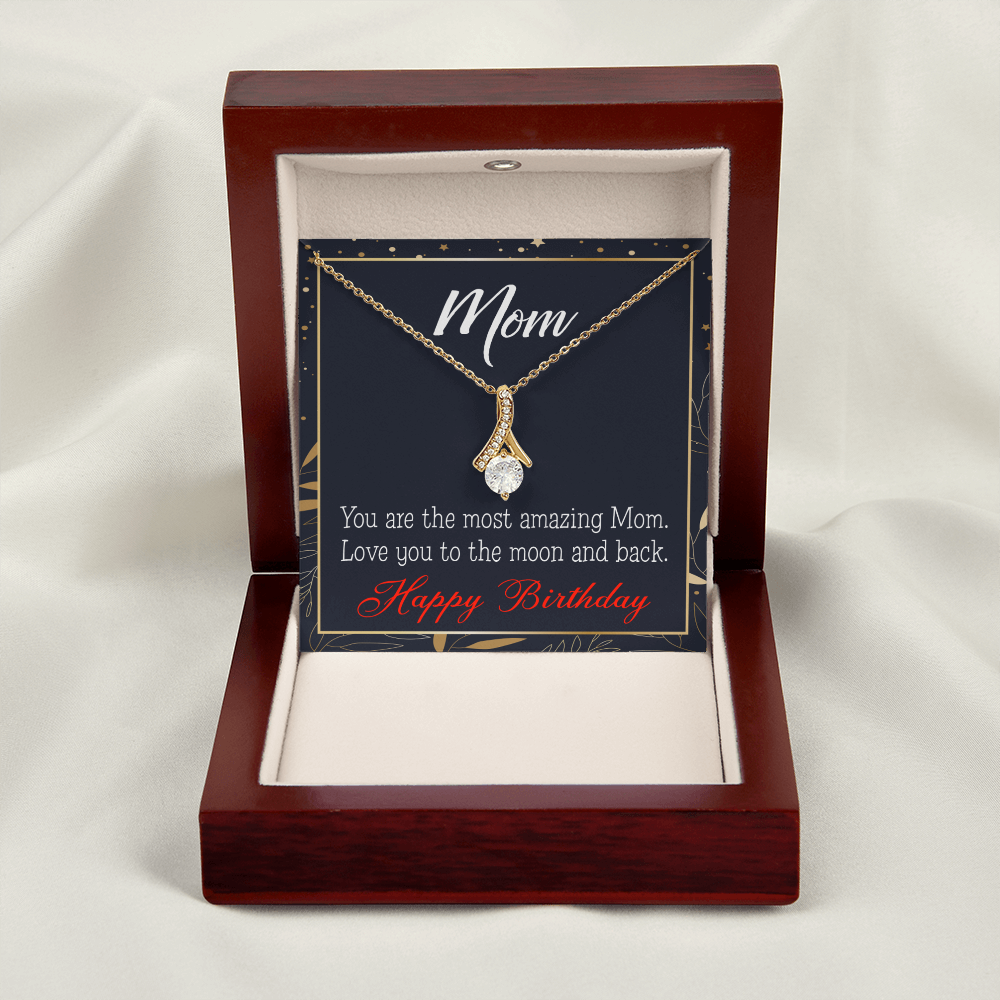 To My Mom Birthday Card To the Moon and Back Alluring Ribbon Necklace Message Card-Express Your Love Gifts