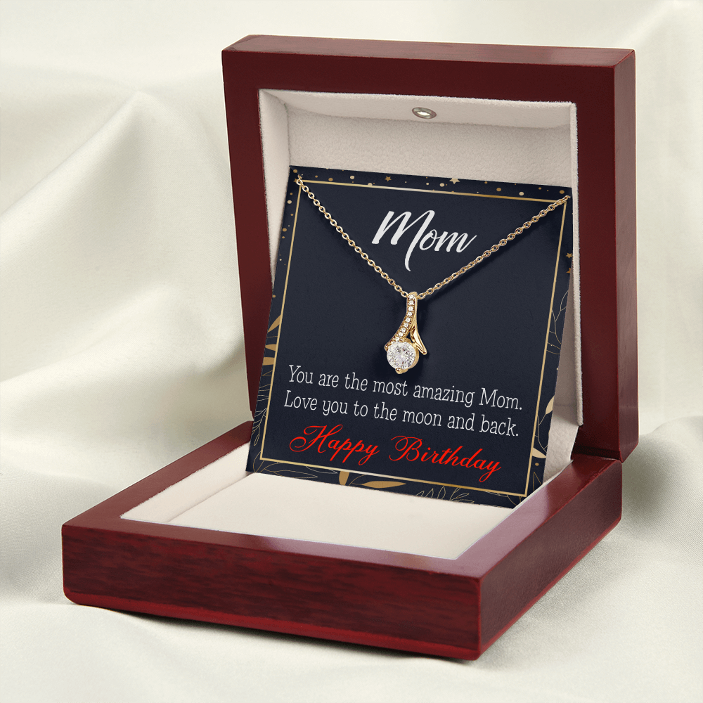 To My Mom Birthday Card To the Moon and Back Alluring Ribbon Necklace Message Card-Express Your Love Gifts