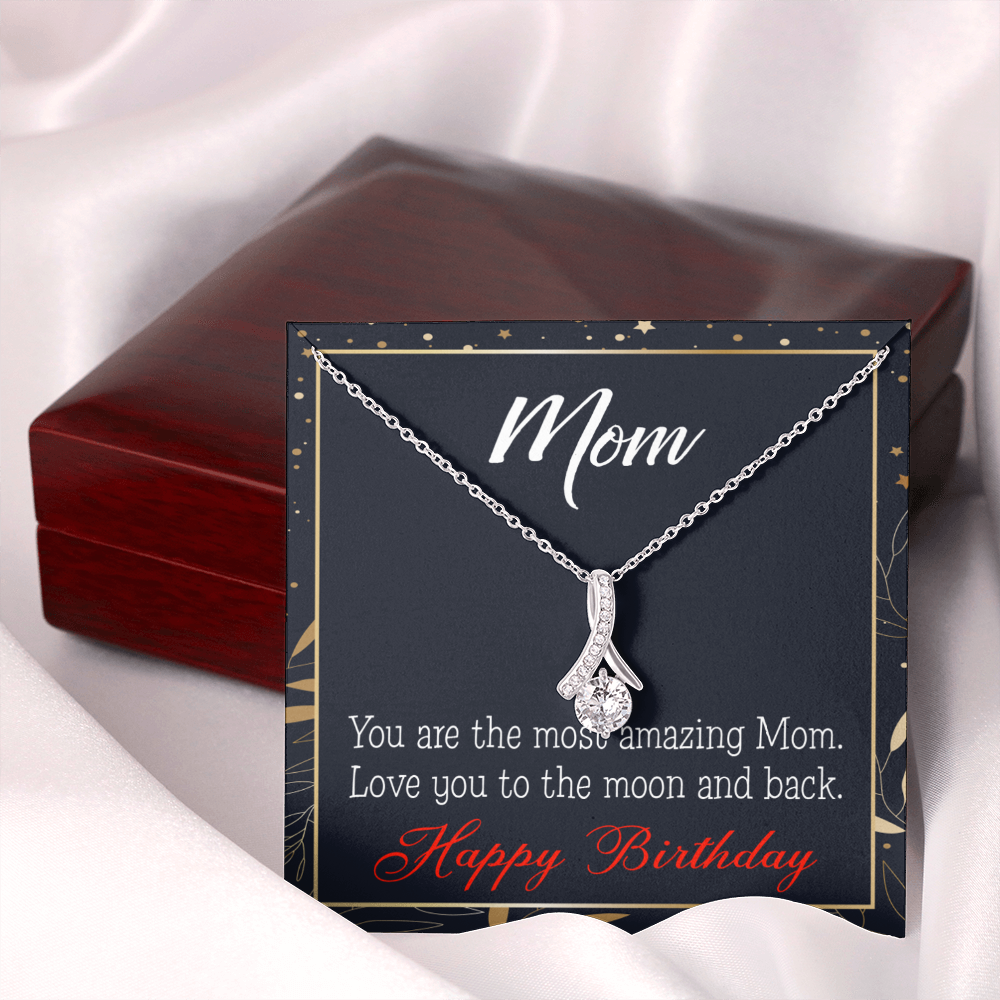 To My Mom Birthday Card To the Moon and Back Alluring Ribbon Necklace Message Card-Express Your Love Gifts