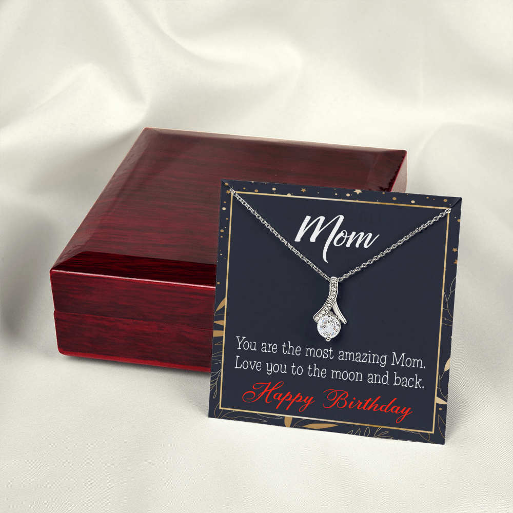 To My Mom Birthday Card To the Moon and Back Alluring Ribbon Necklace Message Card-Express Your Love Gifts