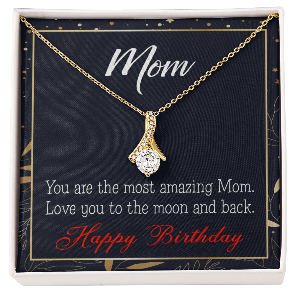 To My Mom Birthday Card To the Moon and Back Alluring Ribbon Necklace Message Card-Express Your Love Gifts