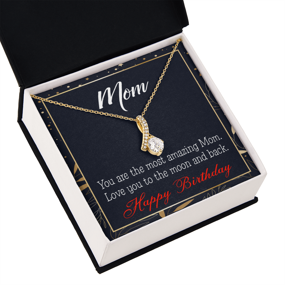 To My Mom Birthday Card To the Moon and Back Alluring Ribbon Necklace Message Card-Express Your Love Gifts