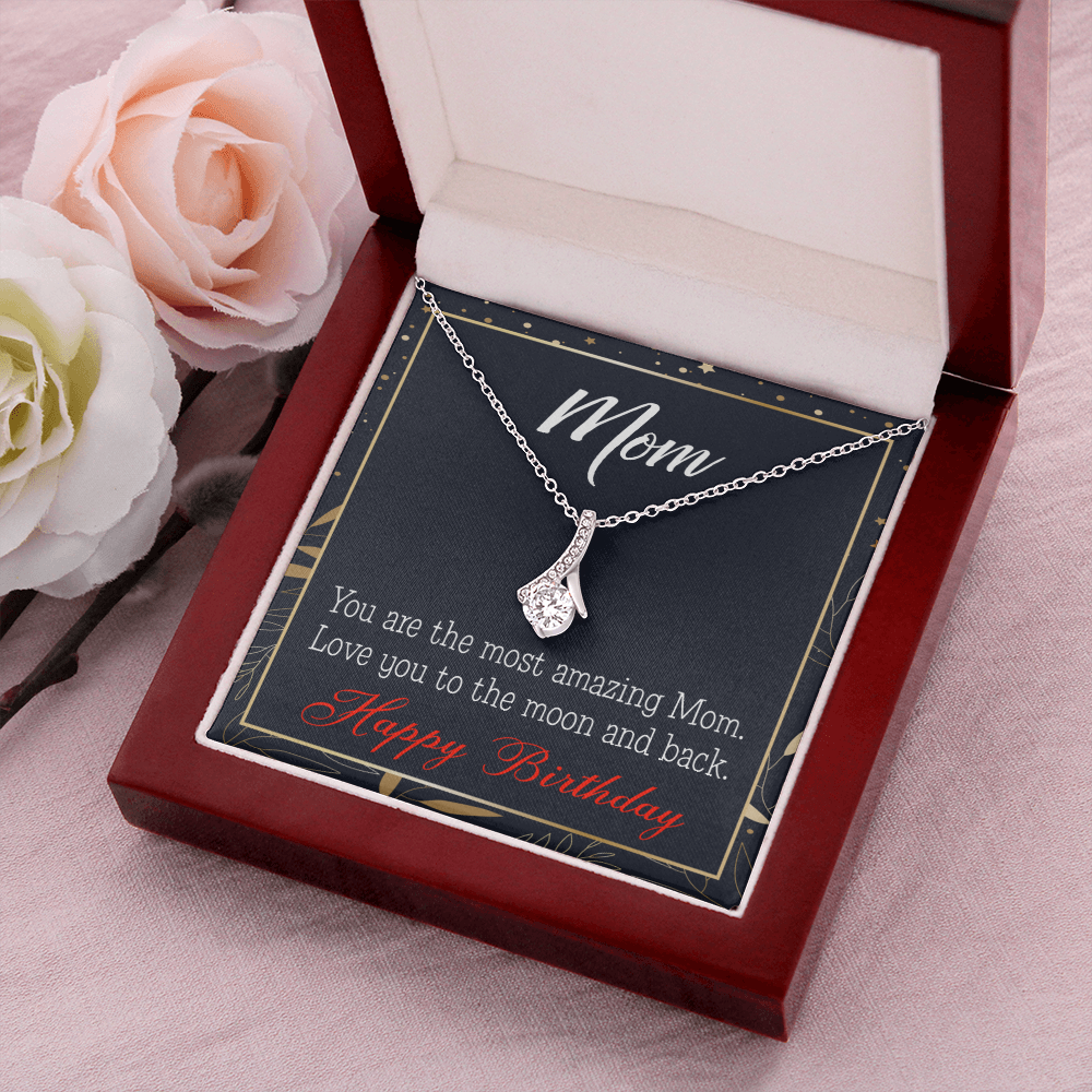 To My Mom Birthday Card To the Moon and Back Alluring Ribbon Necklace Message Card-Express Your Love Gifts