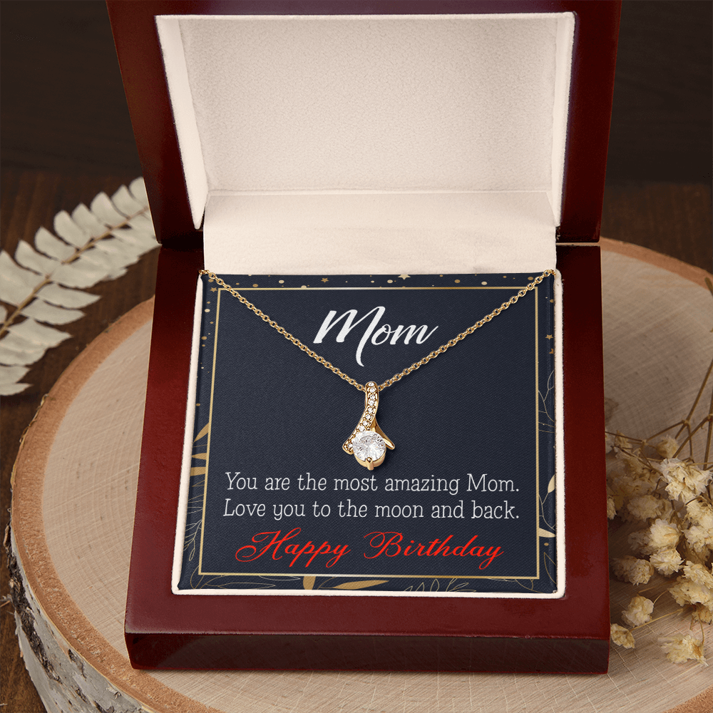 To My Mom Birthday Card To the Moon and Back Alluring Ribbon Necklace Message Card-Express Your Love Gifts