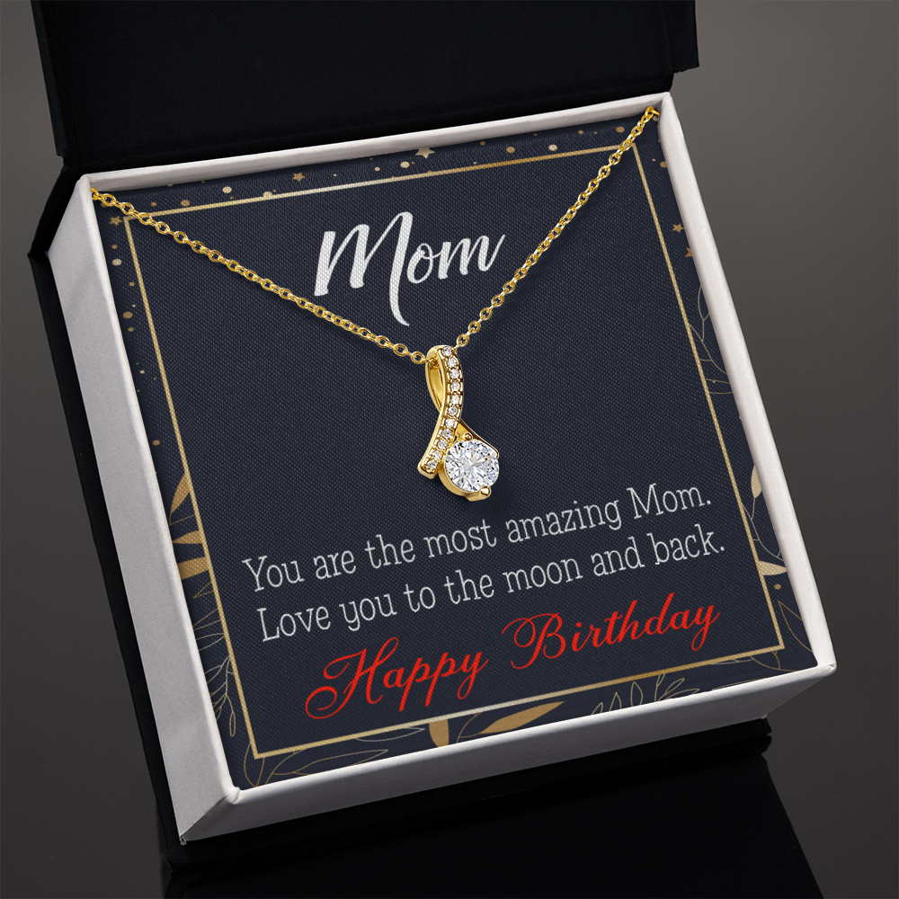 To My Mom Birthday Card To the Moon and Back Alluring Ribbon Necklace Message Card-Express Your Love Gifts