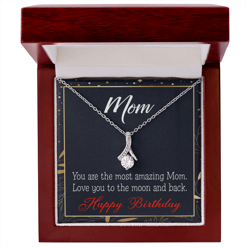 To My Mom Birthday Card To the Moon and Back Alluring Ribbon Necklace Message Card-Express Your Love Gifts