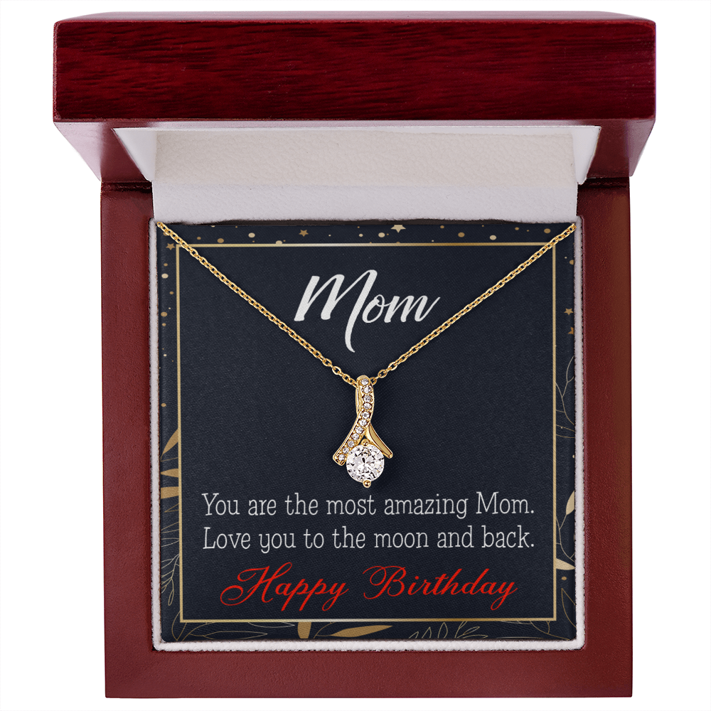 To My Mom Birthday Card To the Moon and Back Alluring Ribbon Necklace Message Card-Express Your Love Gifts