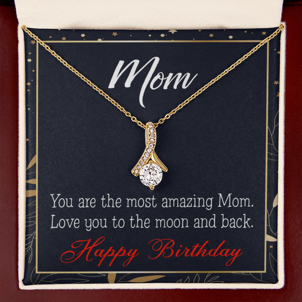 To My Mom Birthday Card To the Moon and Back Alluring Ribbon Necklace Message Card-Express Your Love Gifts