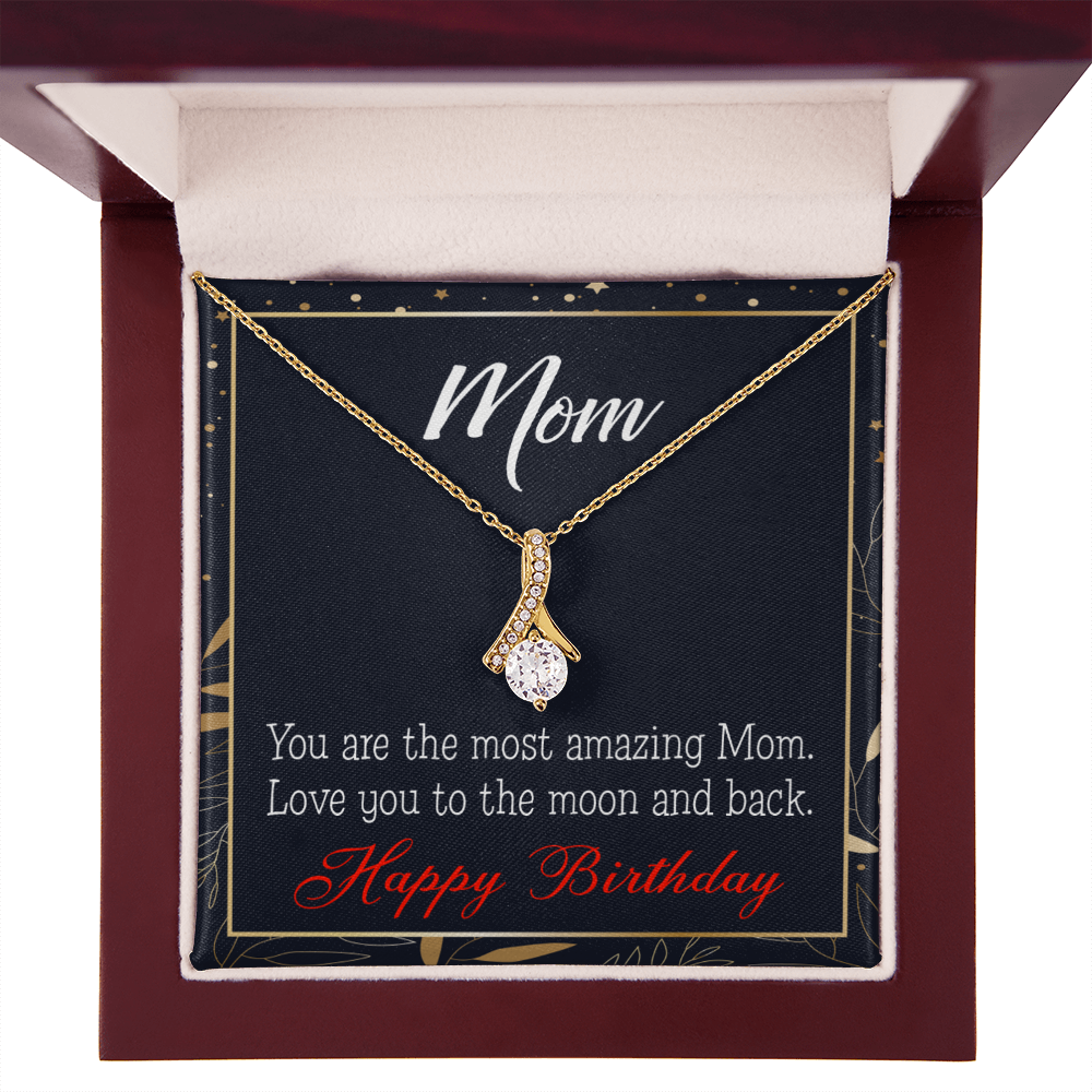 To My Mom Birthday Card To the Moon and Back Alluring Ribbon Necklace Message Card-Express Your Love Gifts