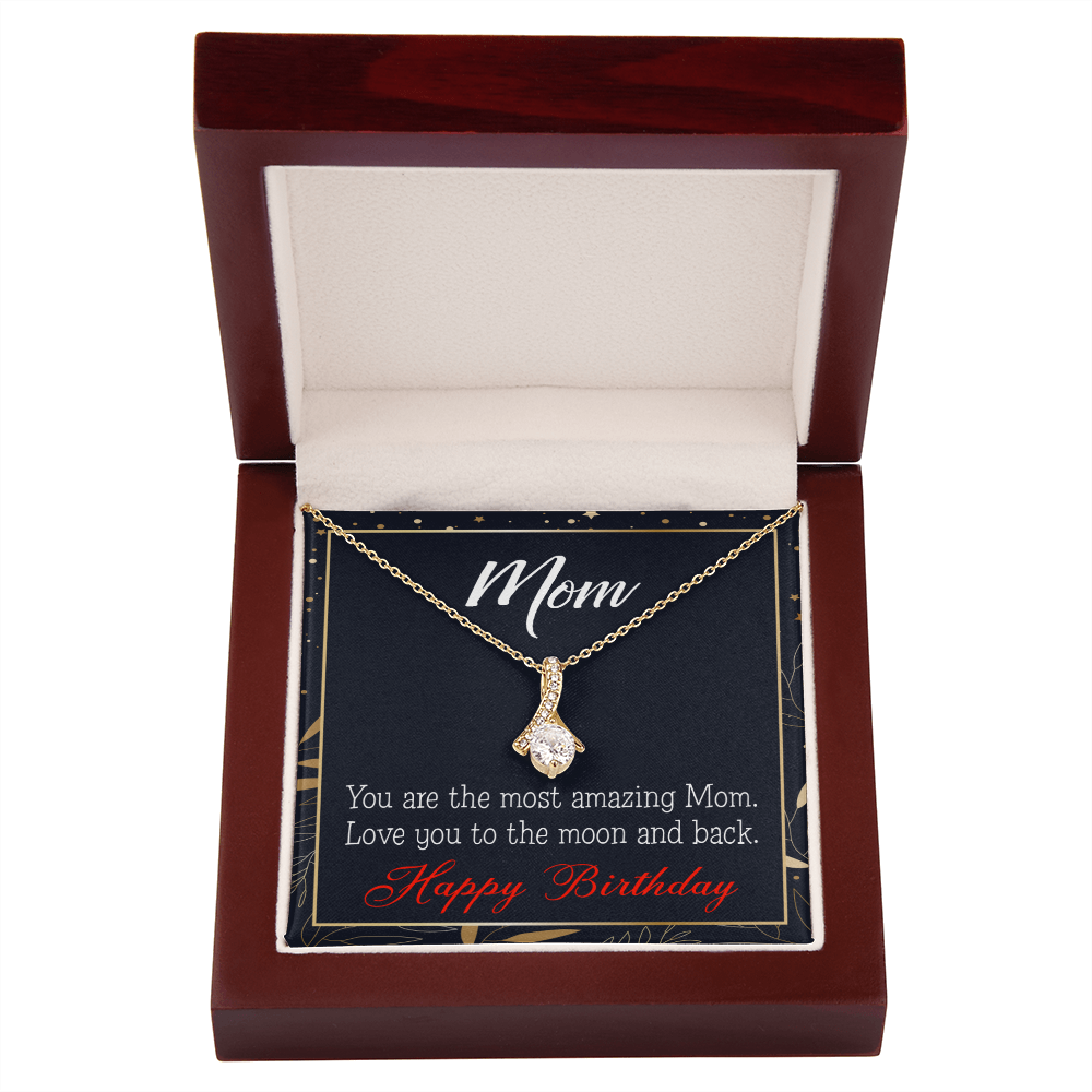 To My Mom Birthday Card To the Moon and Back Alluring Ribbon Necklace Message Card-Express Your Love Gifts