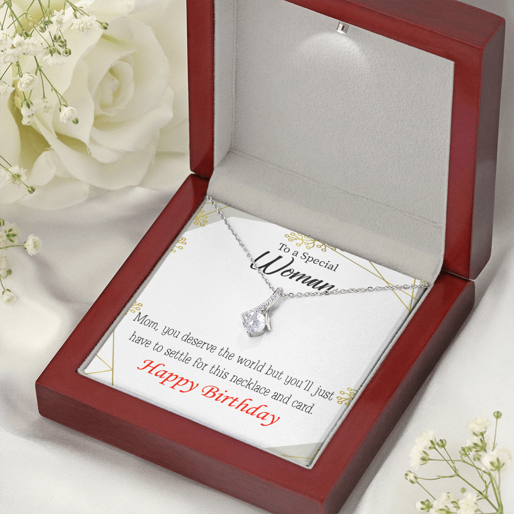 To My Mom Birthday Card You Deserve the World Alluring Ribbon Necklace Message Card-Express Your Love Gifts