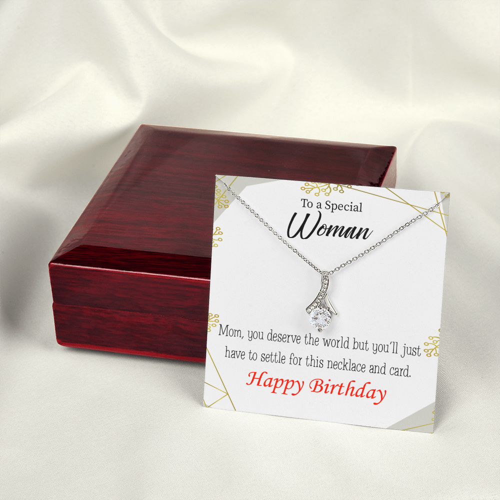 To My Mom Birthday Card You Deserve the World Alluring Ribbon Necklace Message Card-Express Your Love Gifts