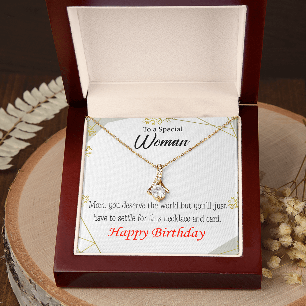 To My Mom Birthday Card You Deserve the World Alluring Ribbon Necklace Message Card-Express Your Love Gifts