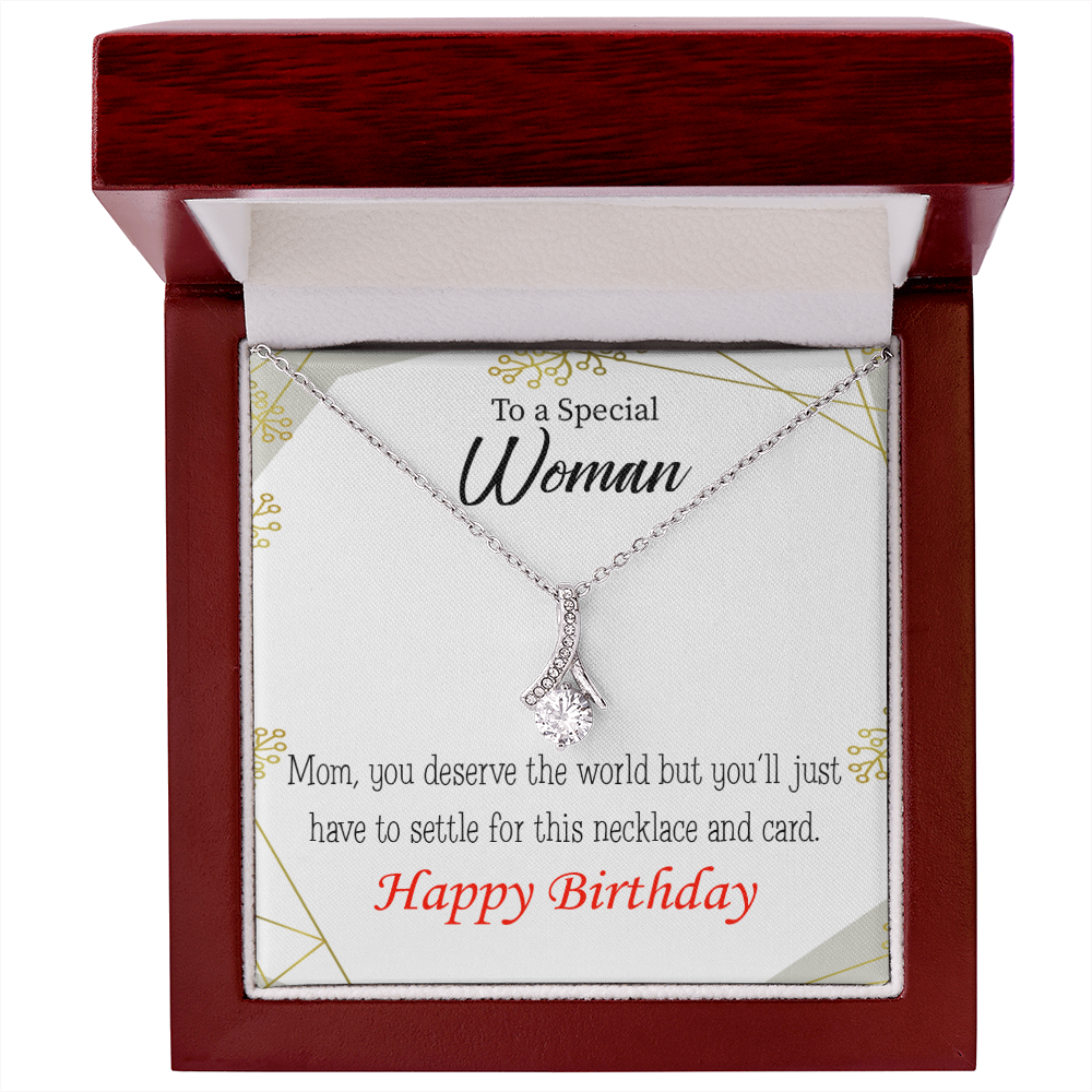 To My Mom Birthday Card You Deserve the World Alluring Ribbon Necklace Message Card-Express Your Love Gifts