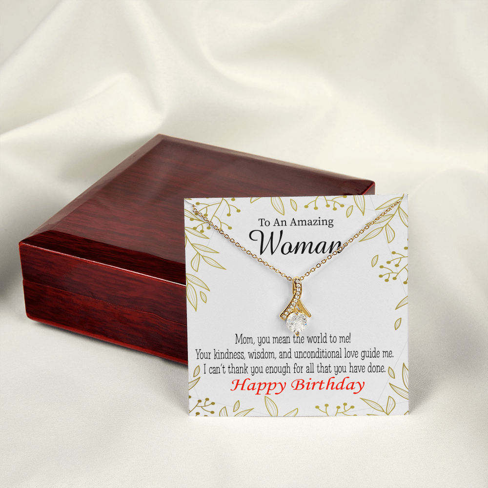 To My Mom Birthday Card You Mean the World to Me Alluring Ribbon Necklace Message Card-Express Your Love Gifts