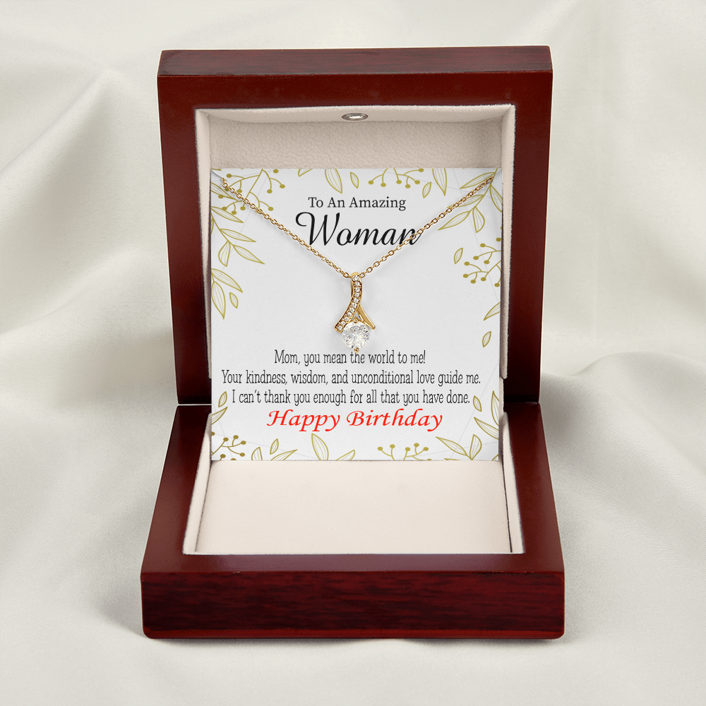 To My Mom Birthday Card You Mean the World to Me Alluring Ribbon Necklace Message Card-Express Your Love Gifts