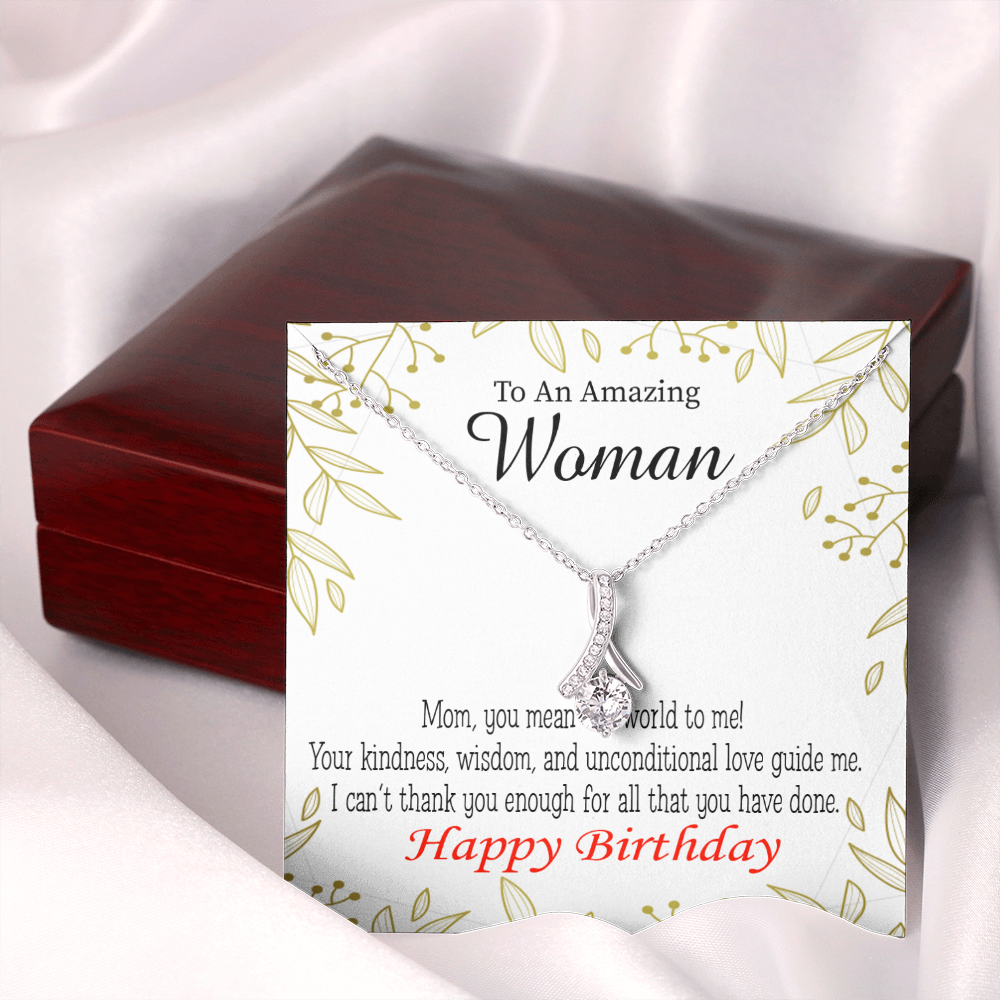 To My Mom Birthday Card You Mean the World to Me Alluring Ribbon Necklace Message Card-Express Your Love Gifts