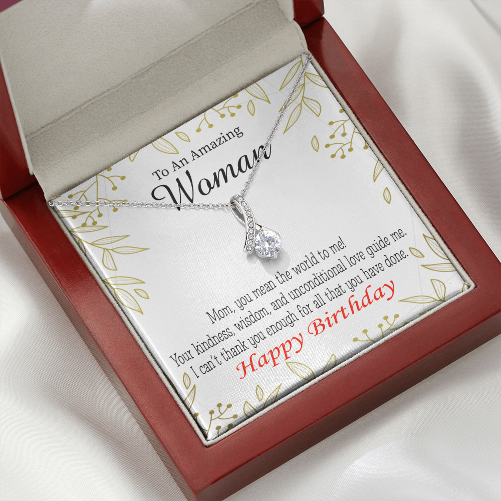 To My Mom Birthday Card You Mean the World to Me Alluring Ribbon Necklace Message Card-Express Your Love Gifts