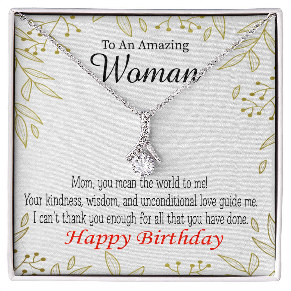 To My Mom Birthday Card You Mean the World to Me Alluring Ribbon Necklace Message Card-Express Your Love Gifts