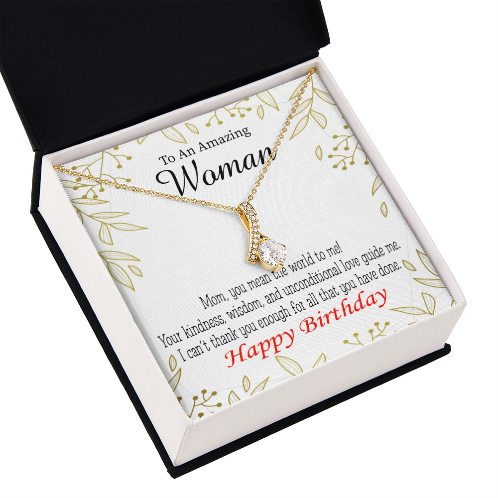 To My Mom Birthday Card You Mean the World to Me Alluring Ribbon Necklace Message Card-Express Your Love Gifts