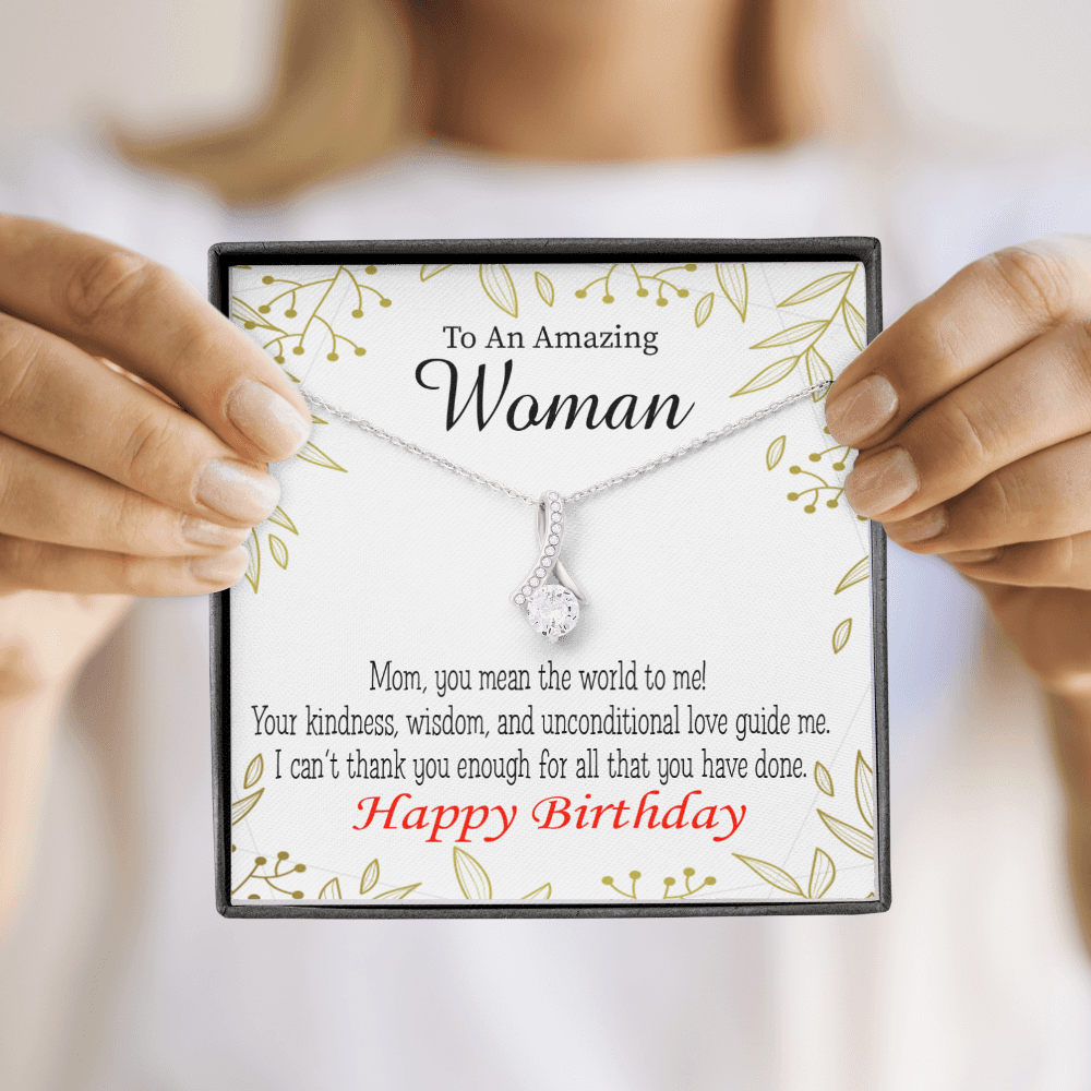 To My Mom Birthday Card You Mean the World to Me Alluring Ribbon Necklace Message Card-Express Your Love Gifts