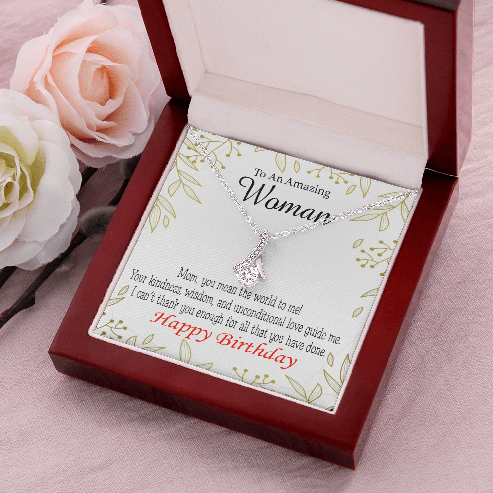 To My Mom Birthday Card You Mean the World to Me Alluring Ribbon Necklace Message Card-Express Your Love Gifts