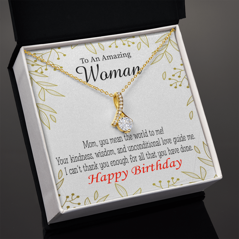 To My Mom Birthday Card You Mean the World to Me Alluring Ribbon Necklace Message Card-Express Your Love Gifts