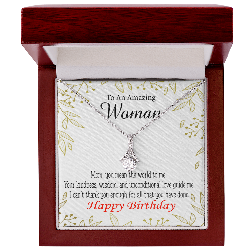 To My Mom Birthday Card You Mean the World to Me Alluring Ribbon Necklace Message Card-Express Your Love Gifts