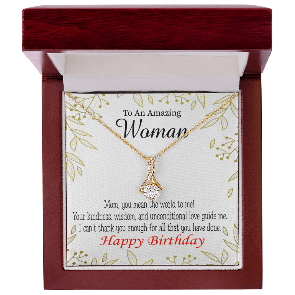 To My Mom Birthday Card You Mean the World to Me Alluring Ribbon Necklace Message Card-Express Your Love Gifts